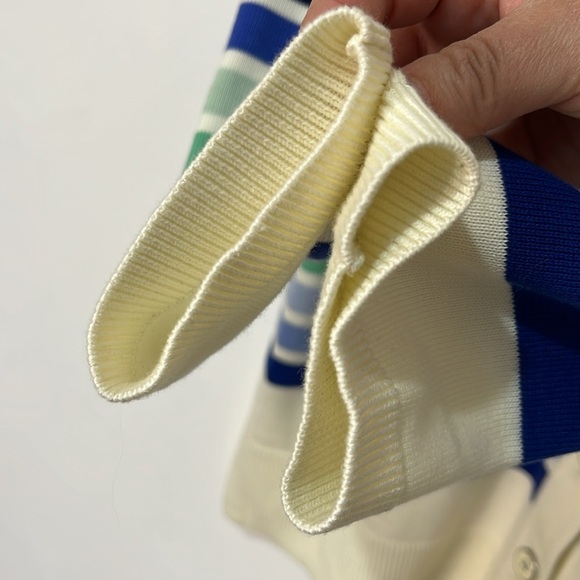 Talbots Womens Sweater Cardigan Size M Cream & Blue Stripes Academia Preppy Boxy - Picture 6 of 14